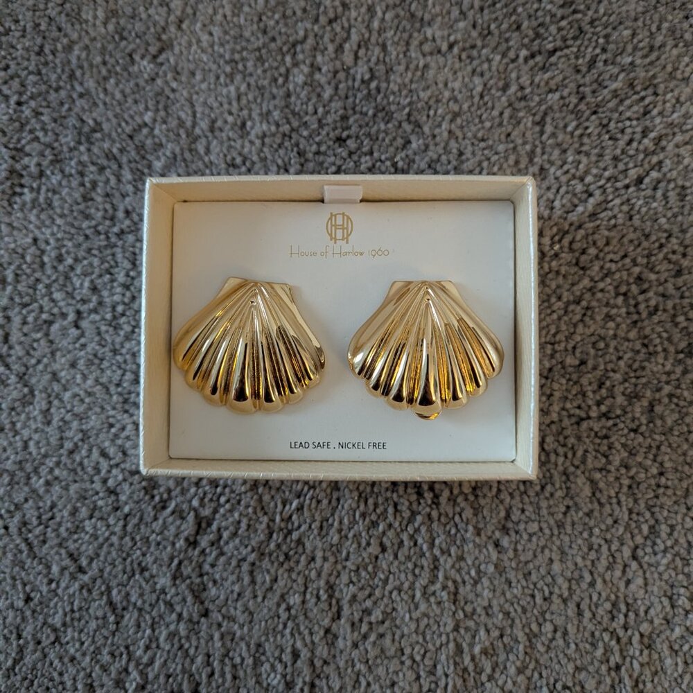 House of Harlow 1960 Gold Shell Statement Earrings